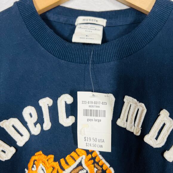 NEW! Abercrombie Texture Stitch Tee Running Wild Tiger Short Sleeve Navy - L - Picture 4 of 4